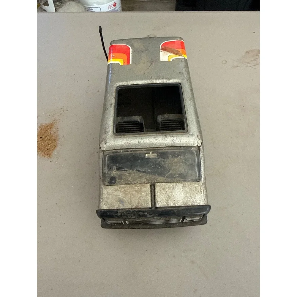 Vintage Tonka Pressed Steel Custom Van Silver Rainbow Graphics Made in USA Toy